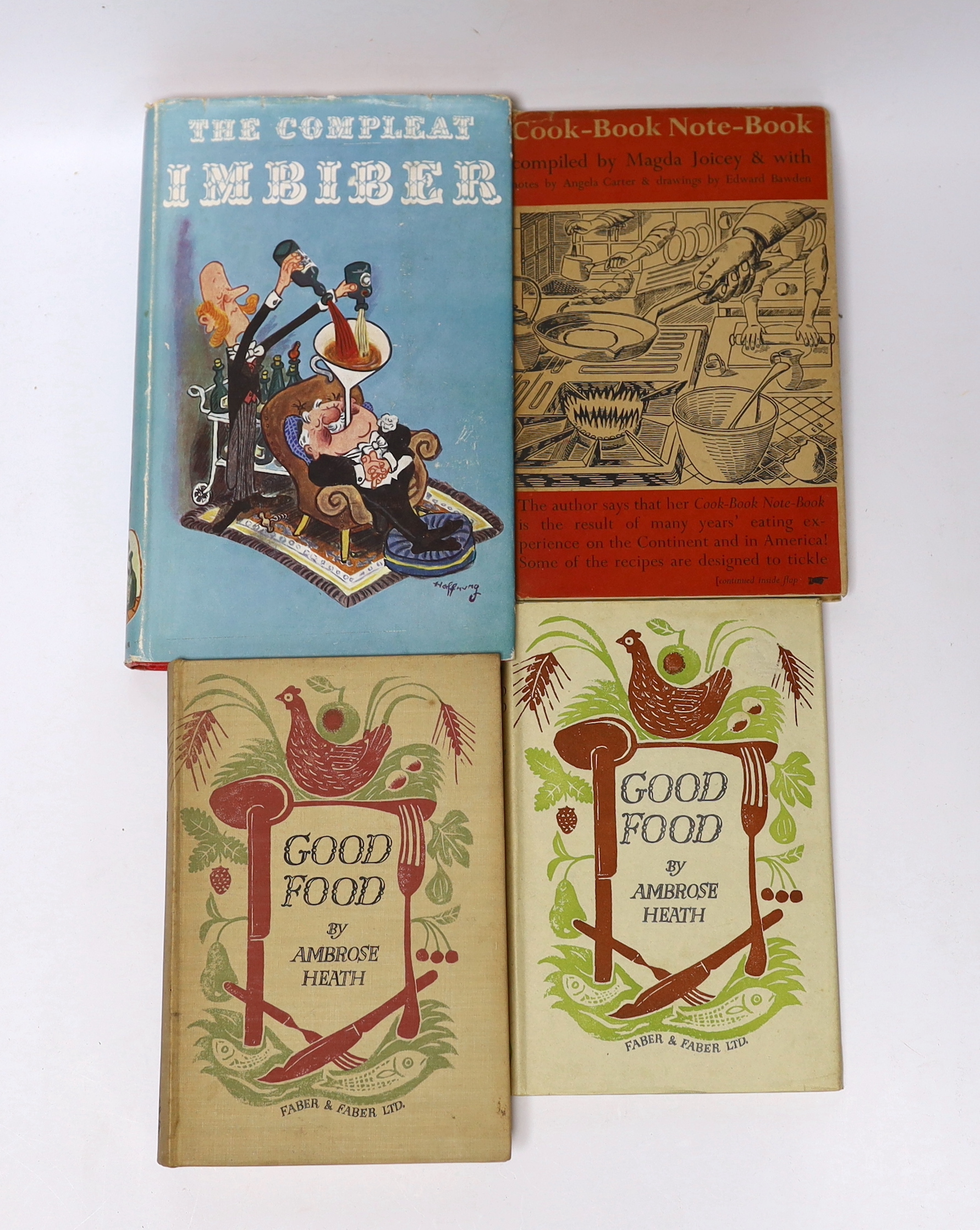 Bawden, Edward - Eight works with dust jackets and illustrations by Edward Bawden, consisting - Heath, Ambrose - 6 works, Good Food, 1932 and another copy, 1944; More Good Food, with clipped d/j, 1933; Good Savouries, 19